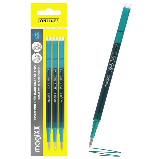 Quantore - Ricarica Gel Writer Online Magixx 0,7mm turchese blister da 3 pezzi