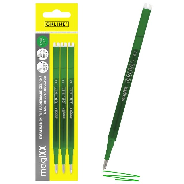 Quantore - Ricarica Gel writer Online Magixx 0,7mm verde blister da 3 pezzi