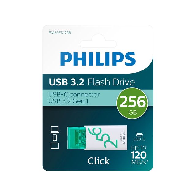 Philips - usb 256gb usb-c click spring green