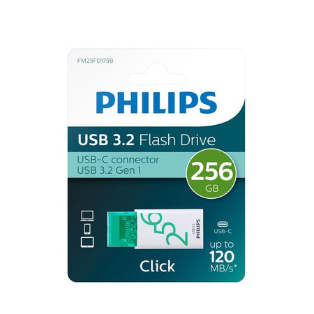 Philips -  USB 3.2 256GB Click Series Gen 1 USB-C USB flash drive USB Type-A 3.2 Gen 1 (3.1 Gen 1) Wit