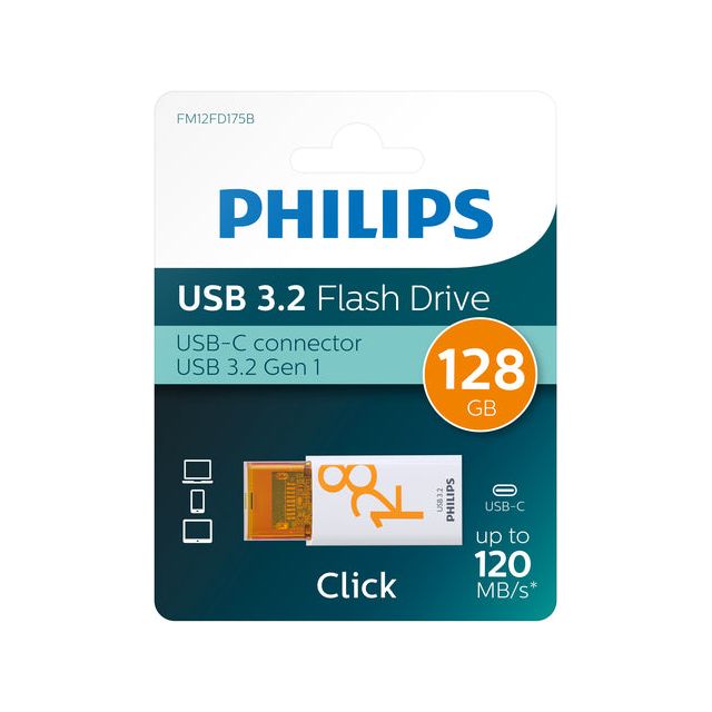 Philips - usb 128gb usb-c click rise orange