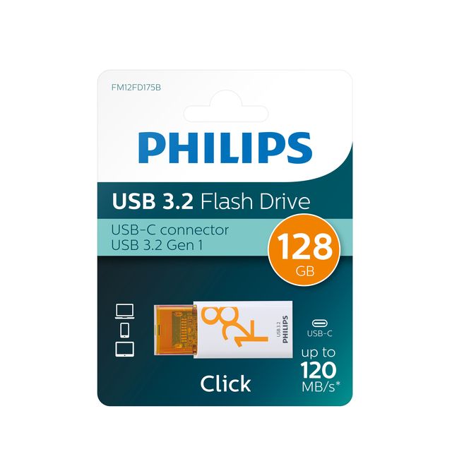 Philips - Memoria USB Click USB-C 128GB rise Naranja