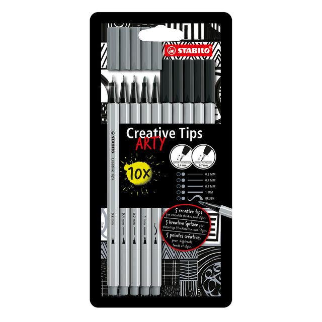 STABILO - Creative Tips Arty tips assortiti neri e grigi blister da 10 pezzi