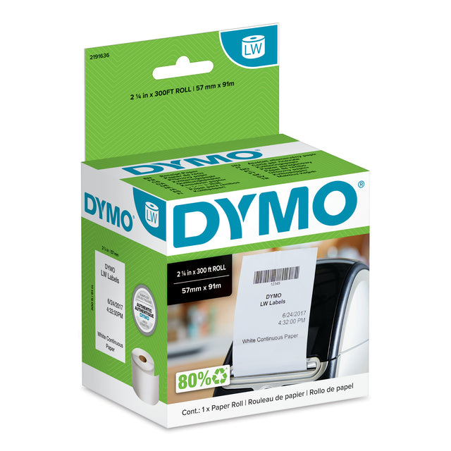 Dymo - doorlopende labelrol LabelWriter, wit, ft 57 mm x 91 m