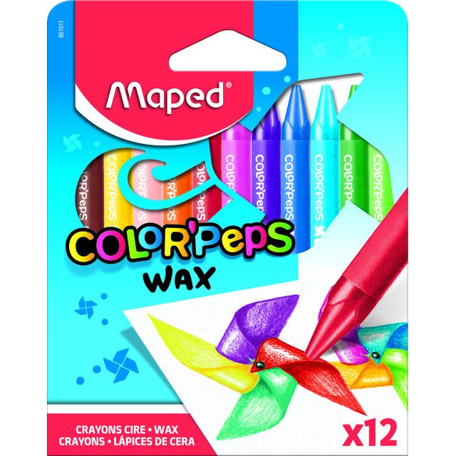 Maped - waskrijt Color'Peps Wax, doos van 12 stuks in geassorteerde kleuren