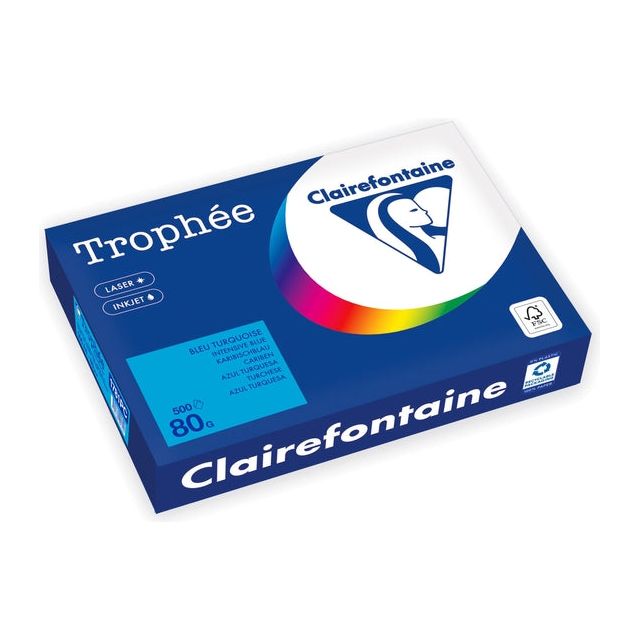 Clairefontaine - Trophée Intensiv, farbiges Papier, A4, 80 g, 500 Blätter, Türkis