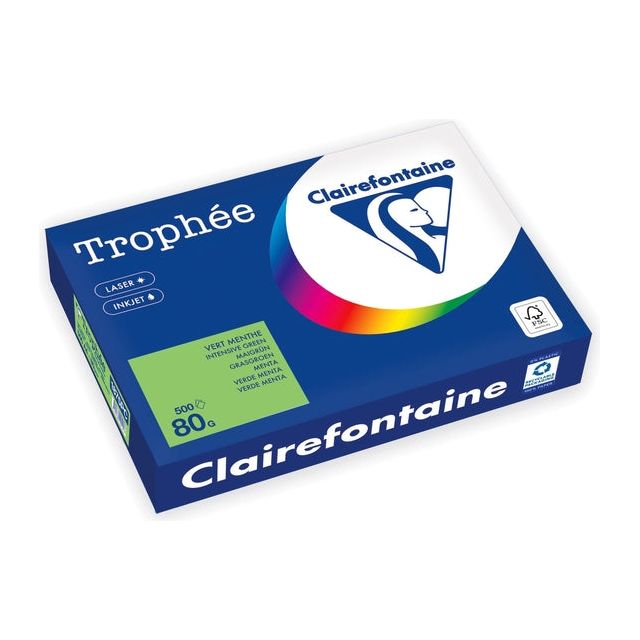 Clairefontaine - Intentes trophées, papier coloré, A4, 80 g, 500 feuilles, vert menthe