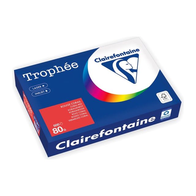 Clairefontaine - Trophée Intens, gekleurd papier, A4, 80 g, 500 vel, koraal rood