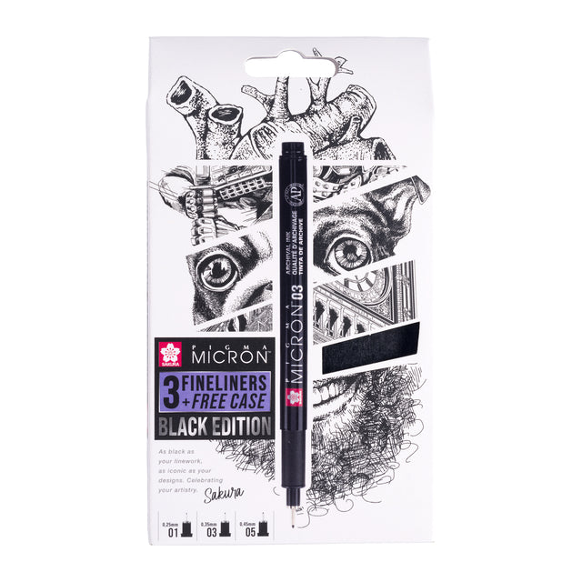 Sakura - Fineliner pigma micron black 3 stuks | 6 stuks