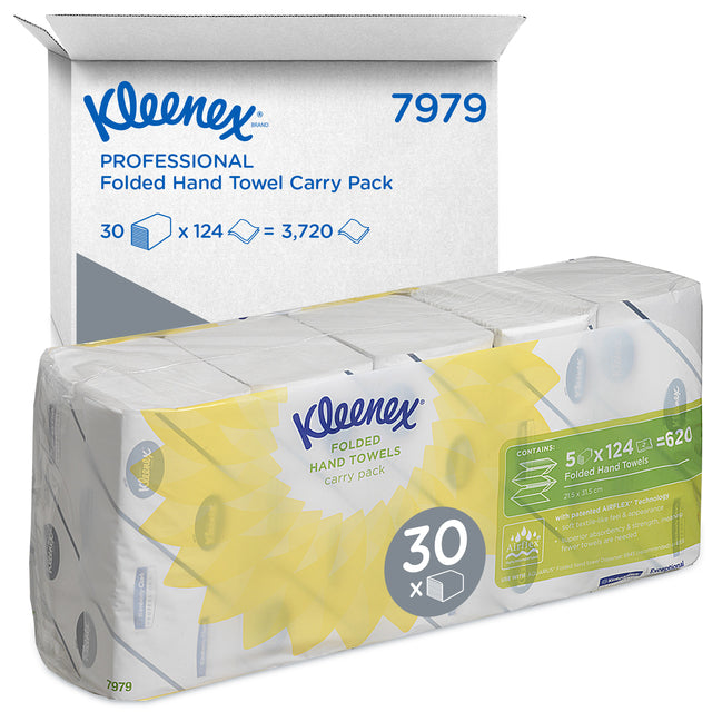 Kleenex - papieren handdoeken Ultra, intergevouwen, 2-laags, 124 vellen, pak van 5 stuks