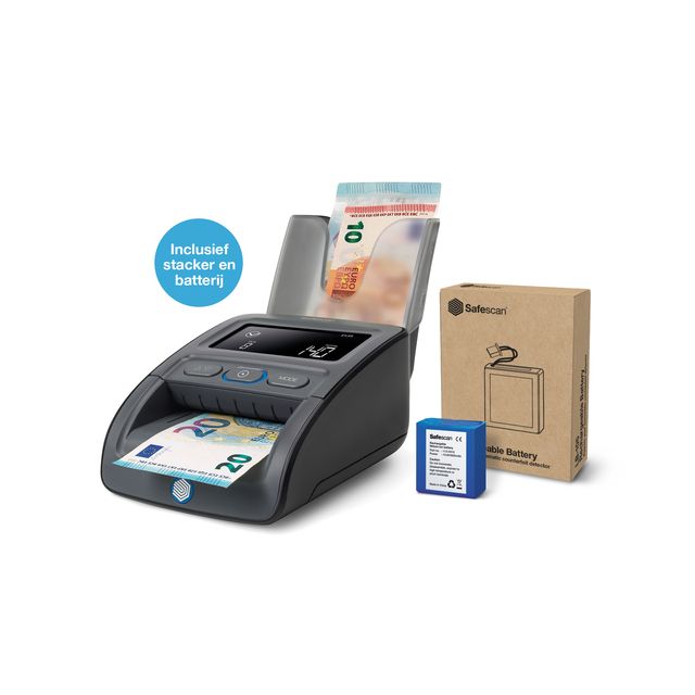 Safescan -  Valsgeld detector 155-S G2 complete set met oplaadbare batterij en biljetten stacker