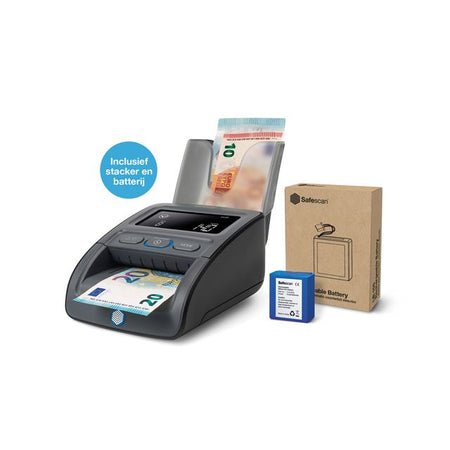 Safescan - Detector de dinero falso 155-S G2 set completo con batería recargable y apilador de billetes