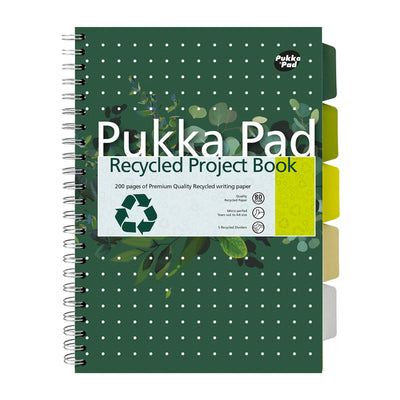 Pukka Pad – Projektbuchblock, recycelt, A4-Linie, 5 Register, 4 Löcher, 200 Seiten, 80 g, grün