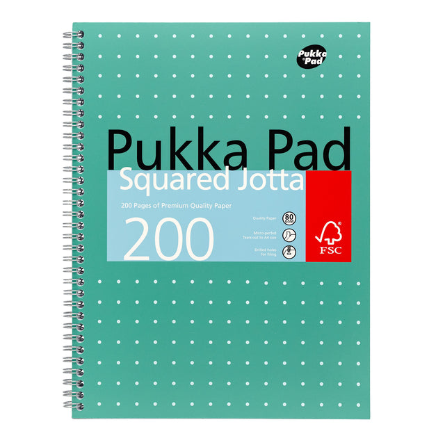 Pukka Pad -  Collegeblok Pad Jotta A4 ruit 5x5mm 4-gaats 200 pagina's 80gr groen