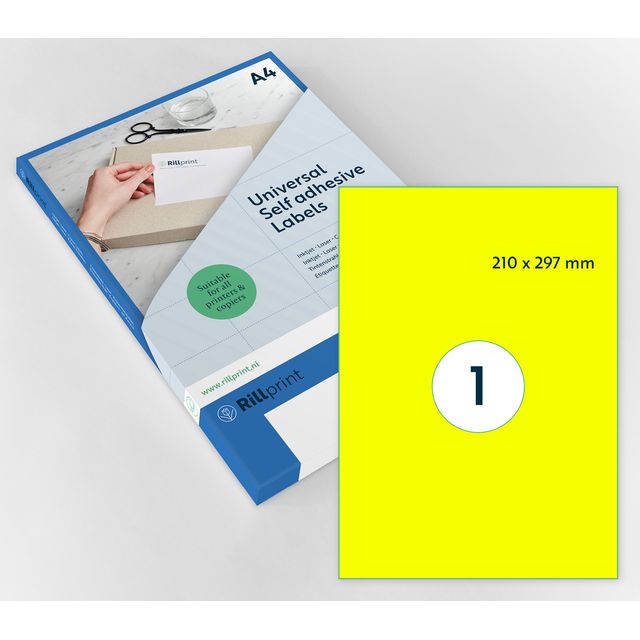 Rillprint -  Etiket 210x297mm fluorgeel 100 etiketten