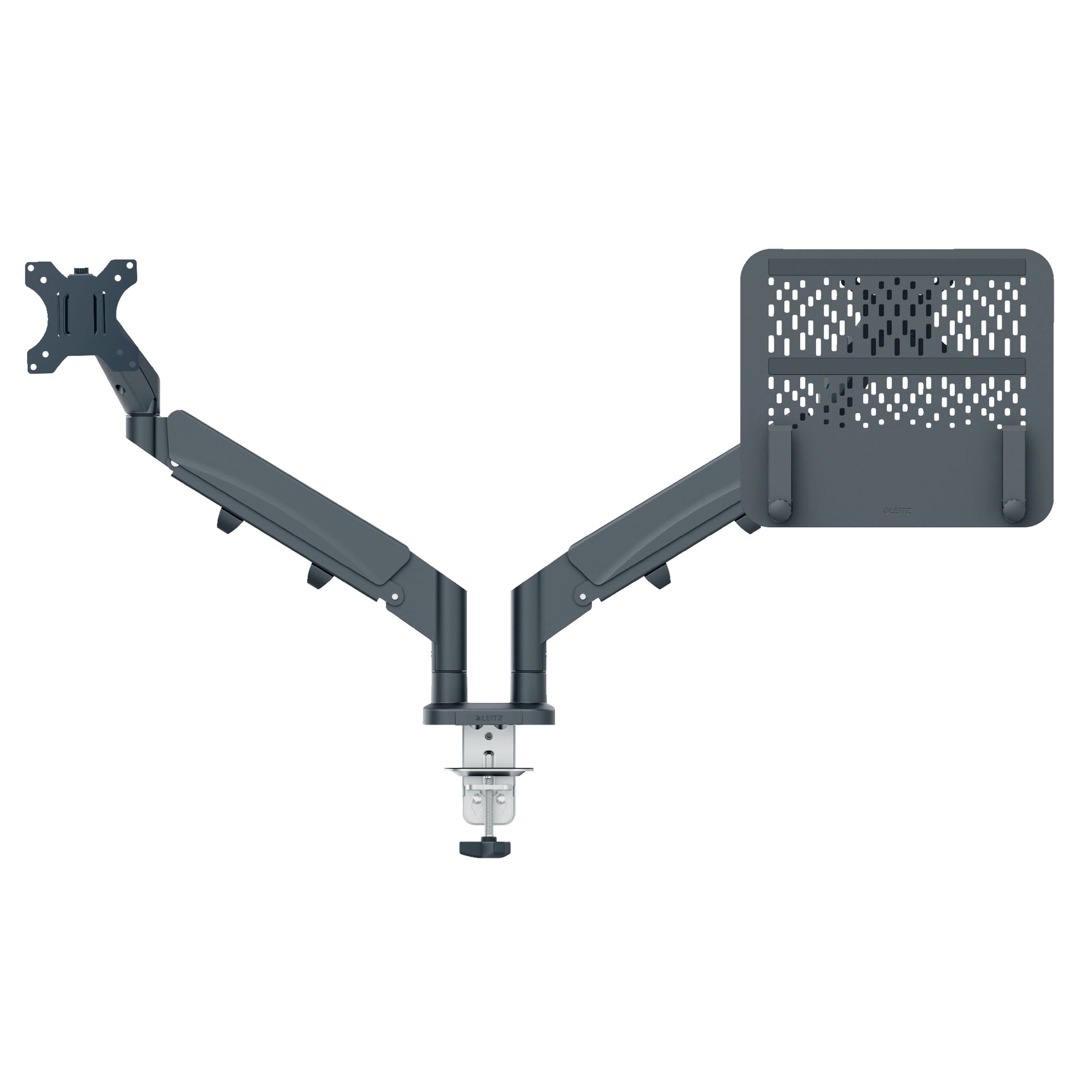 Leitz - Braccio per monitor e laptop Braccio ergonomico per doppio monitor salvaspazio