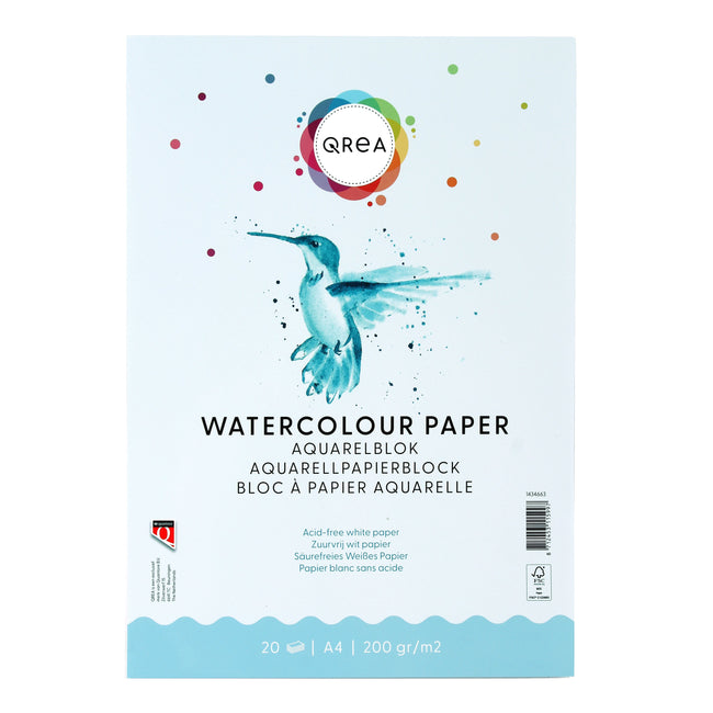 Qrea - Bloc aquarelle A4 20 feuilles 200gr collées | 50 pièces
