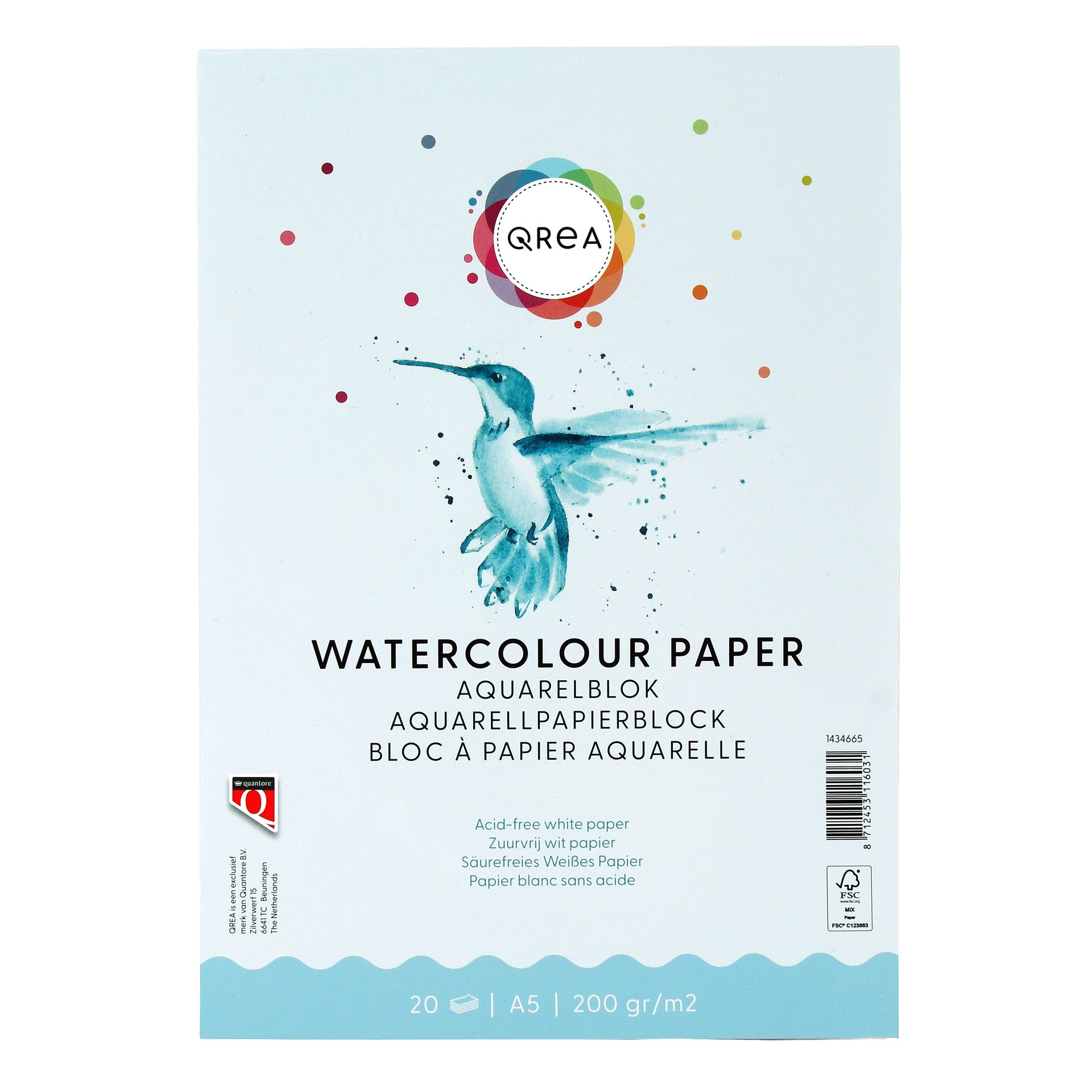 Qrea -  Aquarelblok a5 20vel 200gr gelijmd | 5 stuks