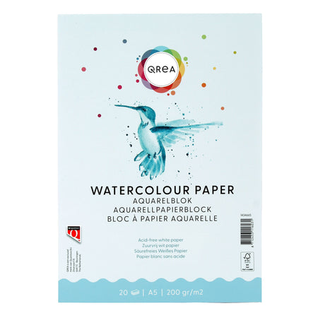 Qrea - Aquarellblock A5 20 Blatt 200gr geklebt | 5 Stück
