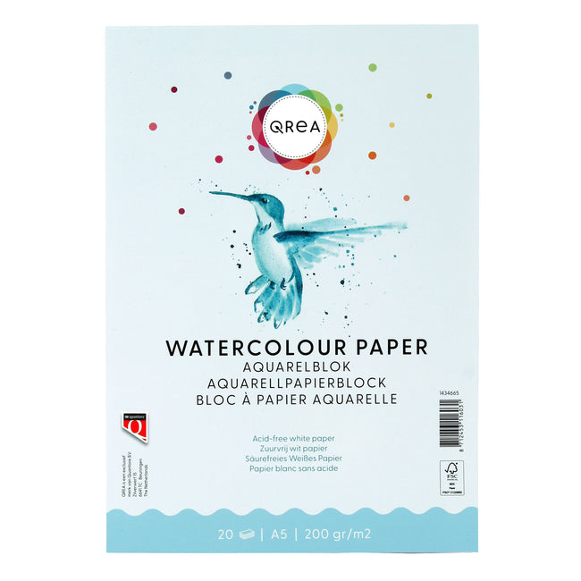 Qrea - Bloc aquarelle A5 20 feuilles 200gr collées