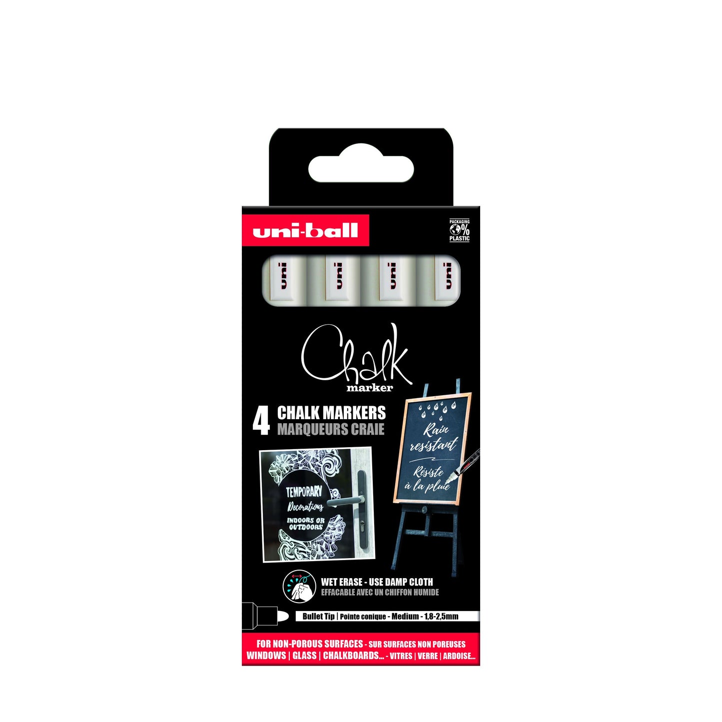 Uni-ball -  Krijtstift chalk rond 1.8-2.5mm wit 4 stuks