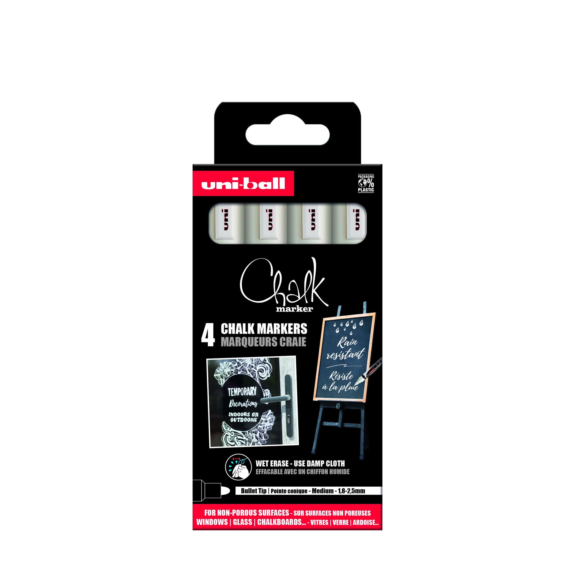 Uni-ball - Gesso marcatore gesso rotondo 1,8-2,5 mm bianco 4 pezzi