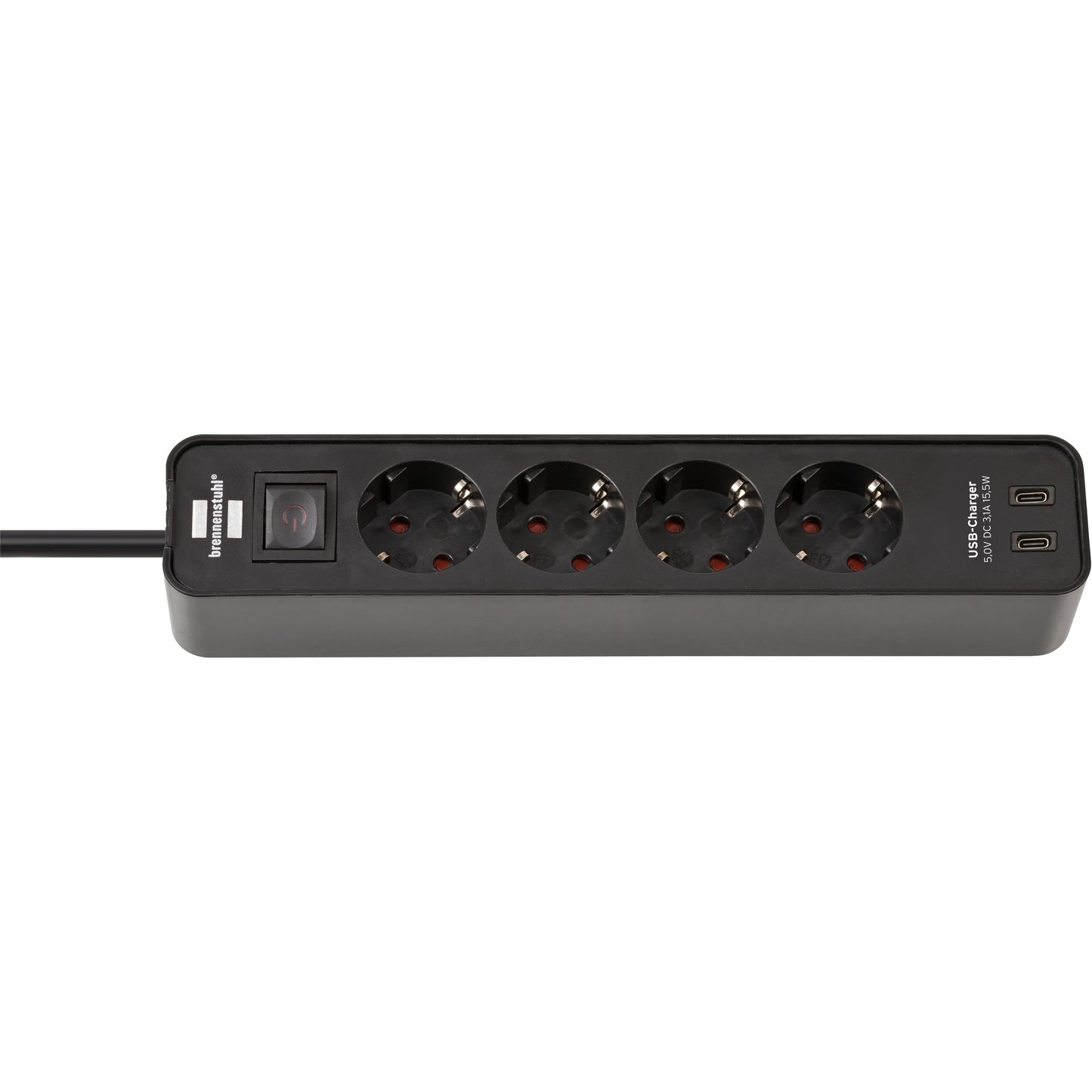 Brennerstuhl - Regleta Ecolor de 4 vías incluyendo 2 USB C 1,5 metros negro