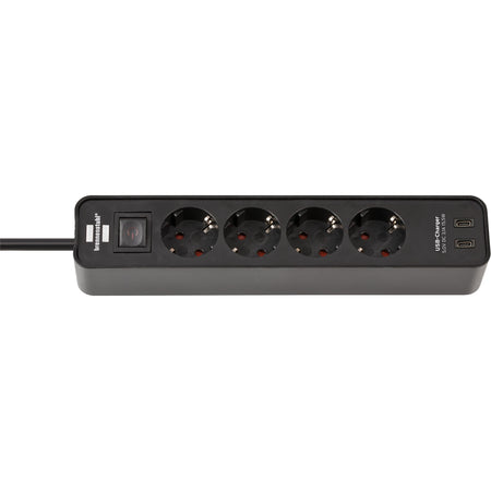 Brennerstuhl - Multipresa Ecolor a 4 vie incluse 2 USB C da 1,5 metri nero
