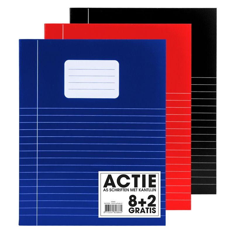SOHO - Schulheft Basic A5 Linie 80 Seiten 70gr sortiert 8+2 gratis