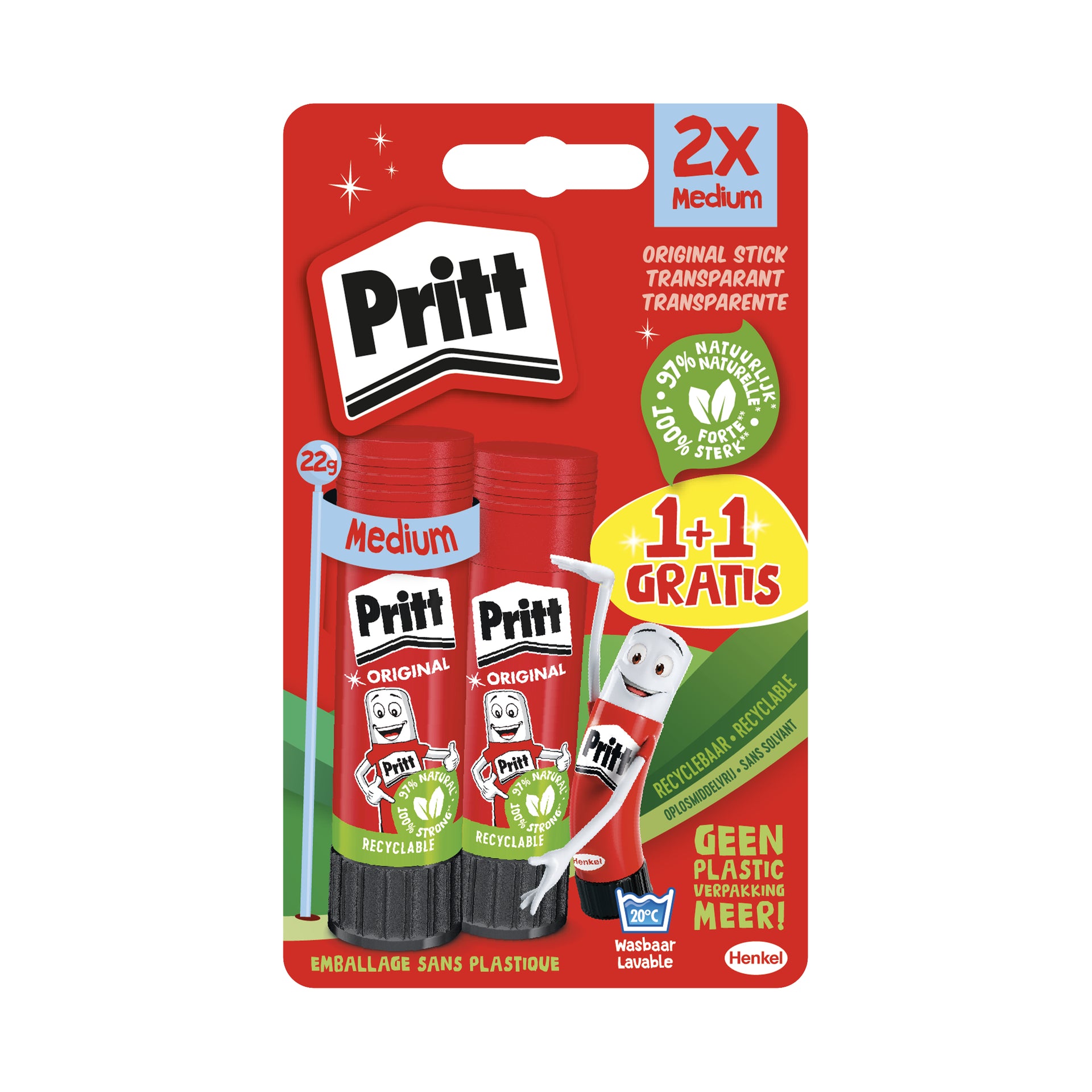 Pritt - Pegamento en barra original 2x 22gr promo 1+1 | 12 piezas