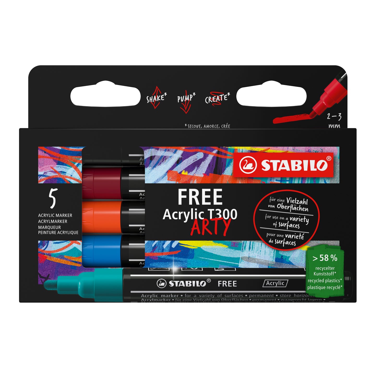 Stabilo - Marqueur acrylique sans acrylique t300 urban ass | 5 pièces