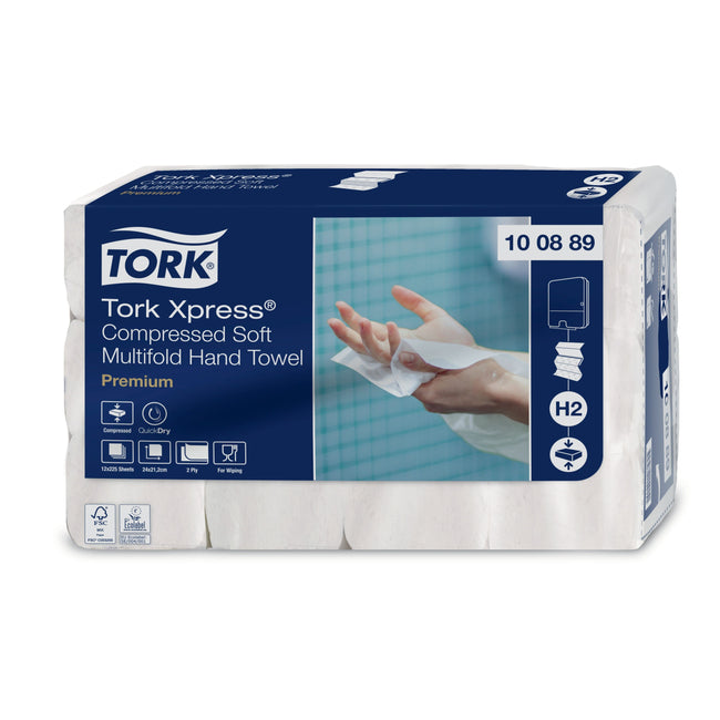 Tork - Toalla H2 Xpress comprimida múltiple 2 capas 212x240mm 12x225 hojas blanca 100889