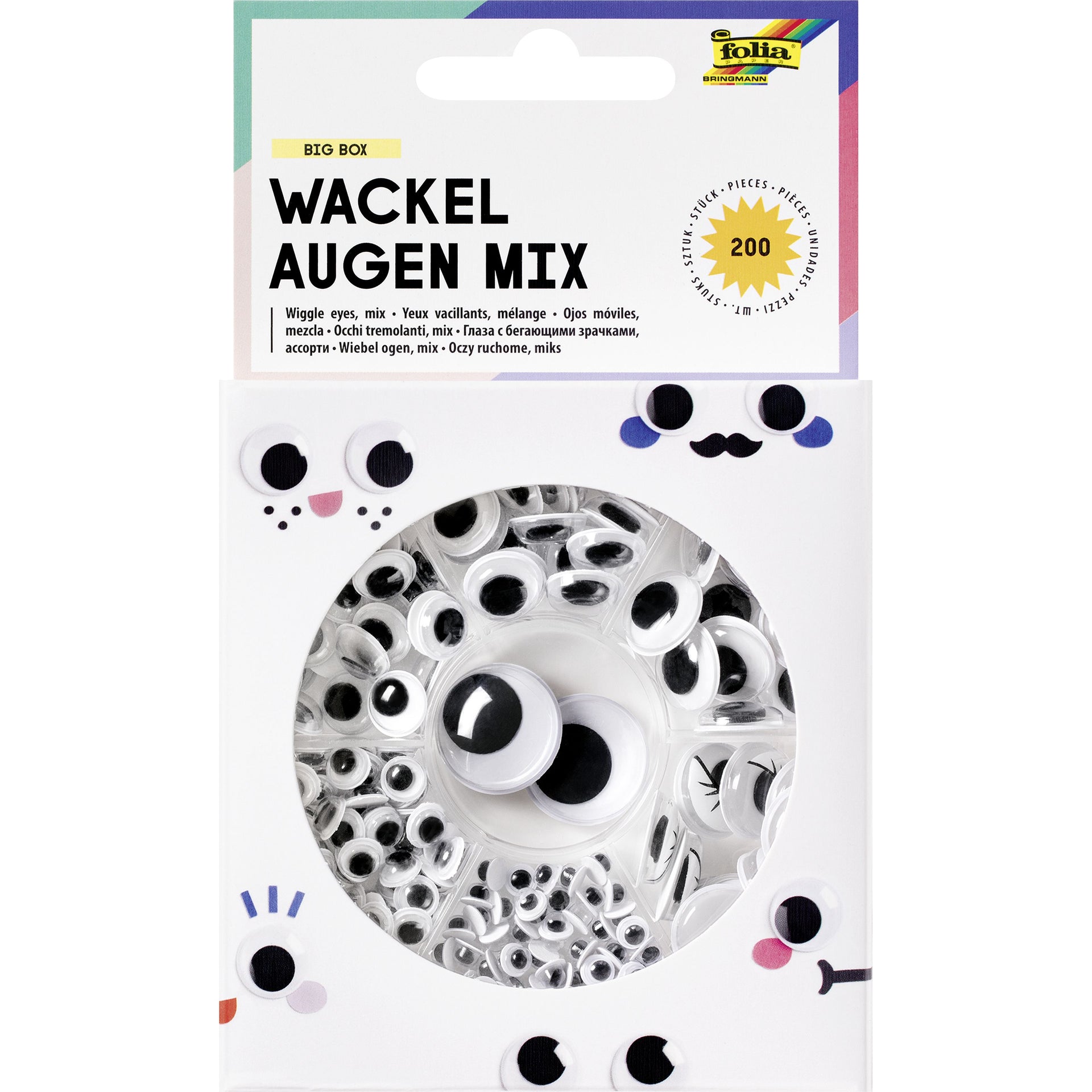 Folia Paper - Wiggle Eyes Scatola Folia da 200 pezzi, 7 tipi assortiti
