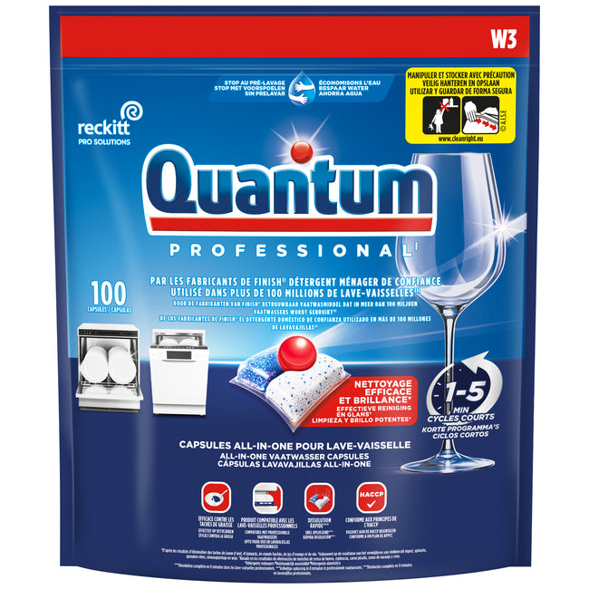 Quantum Professional - Pastillas para lavavajillas Quantum Pro Todo en Uno 100 cápsulas
