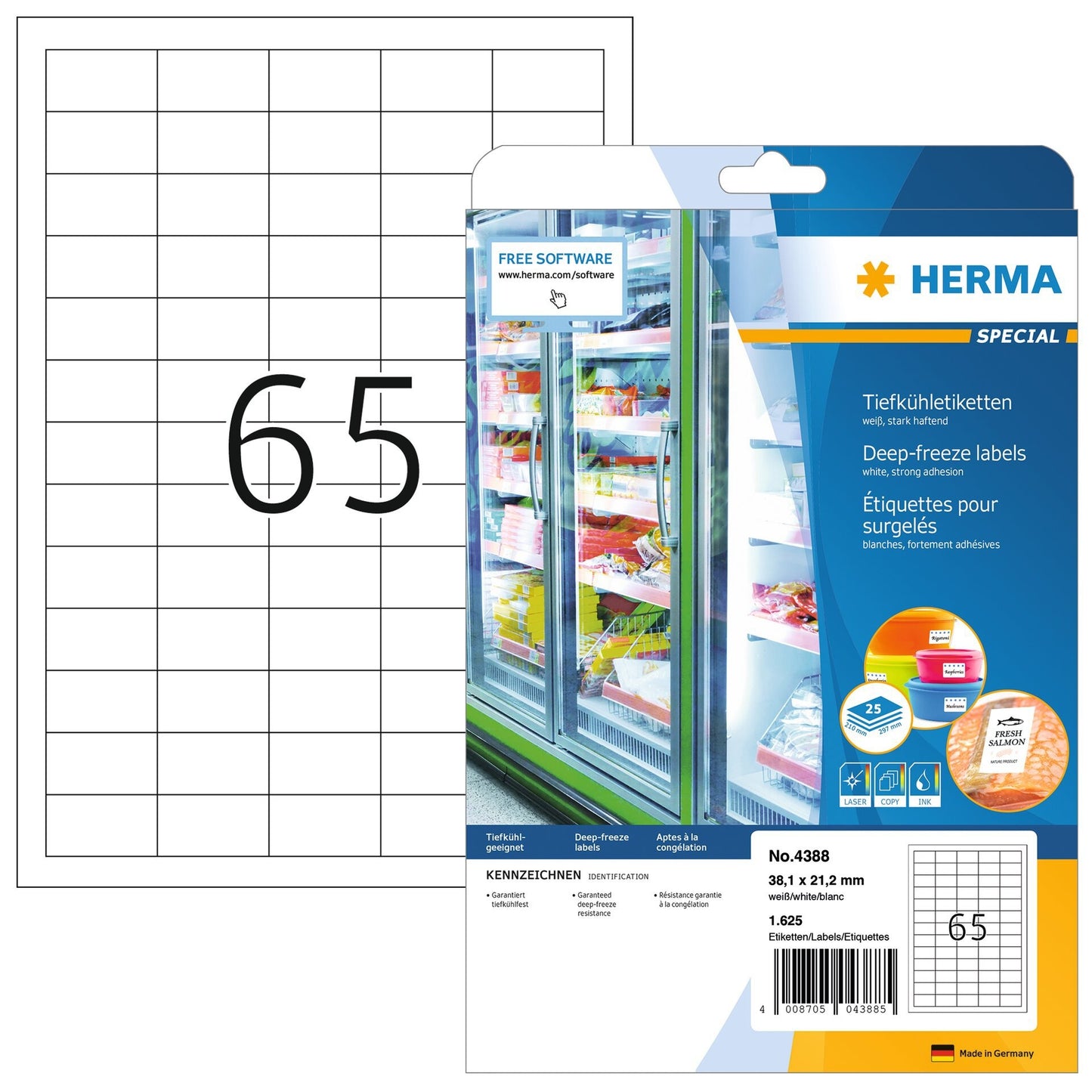 HERMA -  Etiket  4388 38.1x21.2mm diepvries wit 1625st