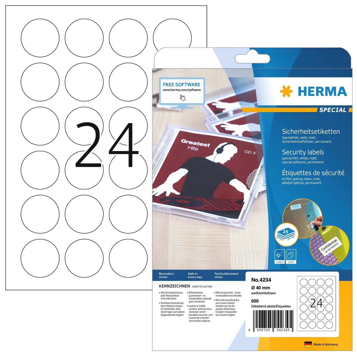 HERMA - Sicherheitsetikett 4234 rund 40mm VE 600 Stk