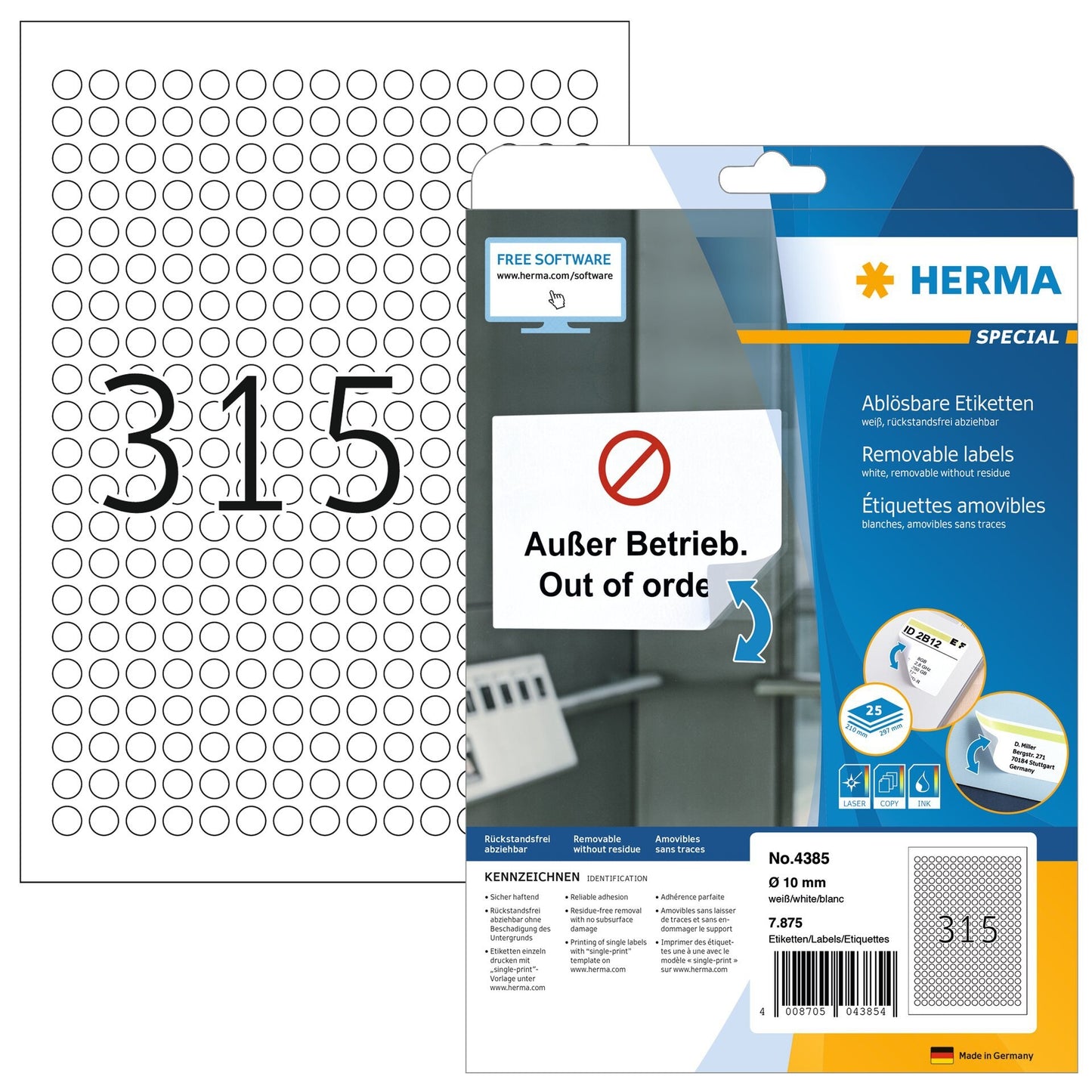 HERMA - Label 4385 round 10mm white 7875 labels