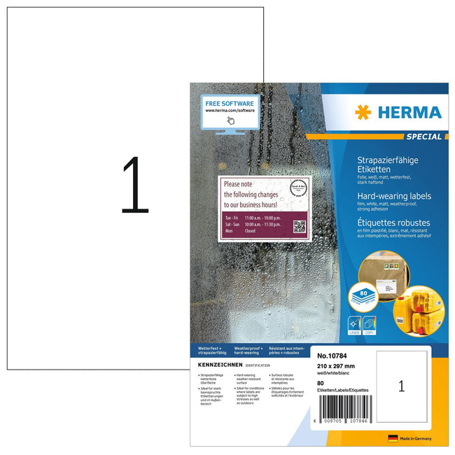 HERMA - Etichetta 10784 210x297mm resistente alle intemperie peso 80pz