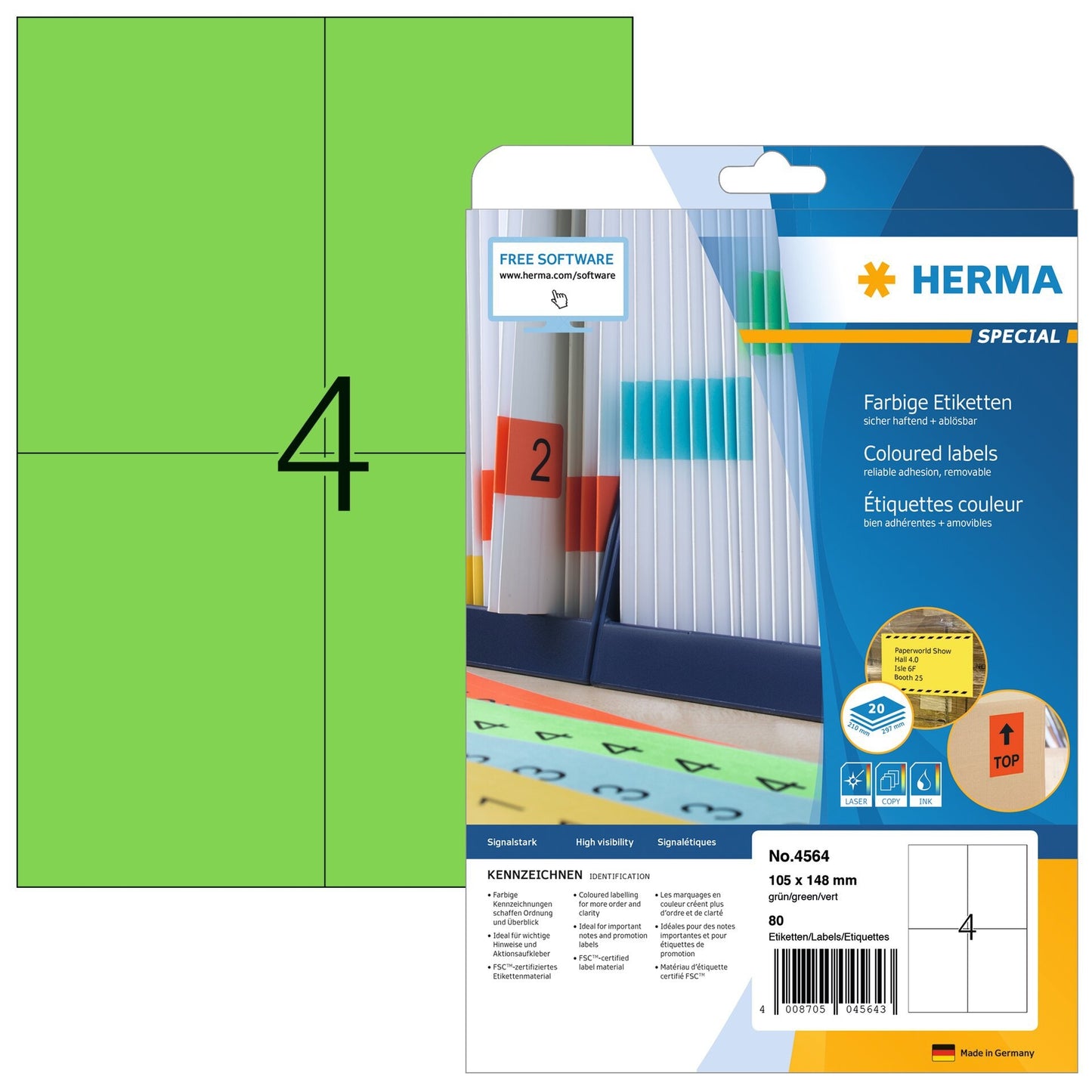 HERMA - Etiquette 4564 105x148mm vert 80 étiquettes