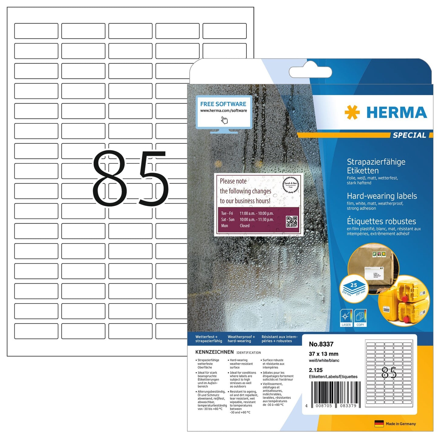 HERMA - Etiqueta 8337 37x13mm resistente a la intemperie peso 2125ud