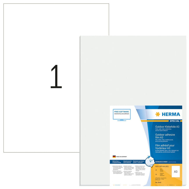 HERMA -  Etiket 9542 A3 297x420mm weerbestendig rekbaar wit 10 etiketten
