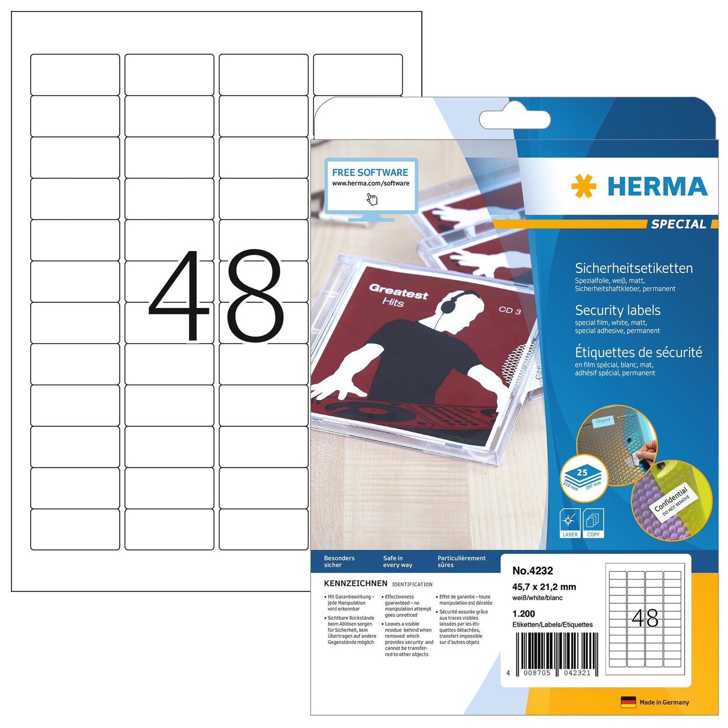 HERMA -  Veiligheidsetiket 4232 45.7x32.2mm wit 1200 etiketten