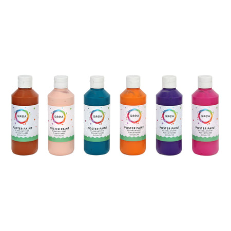 Qrea – Posterfarben-Set mit 6 lustigen Farben, 250 ml