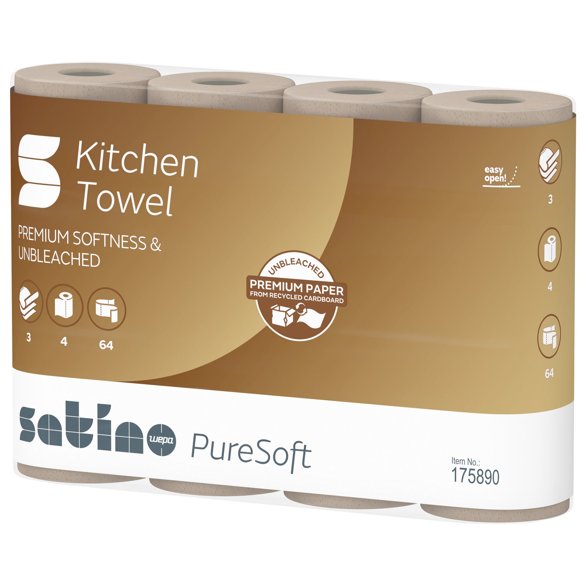 Satino by WEPA - Rollo de cocina satino puresoft 3 capas 4x64 hoja natural