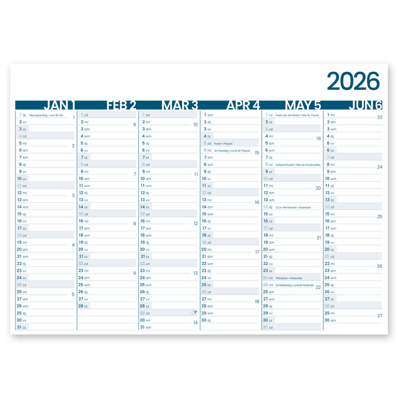 INNI -  6-maandkalender 2027  groot memento 430x320mm | 10 stuks