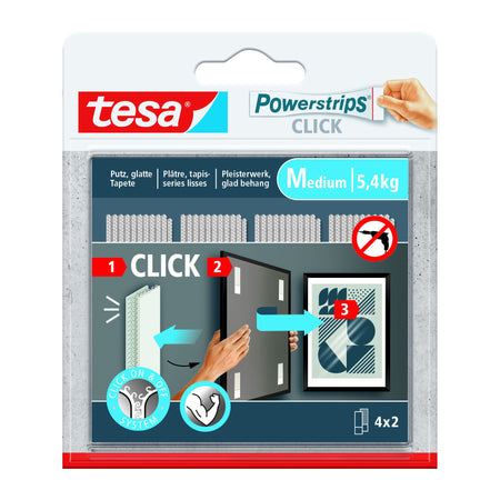 Tesa - Regleta Punto Adhesivo Click Medium 4 pares blanco | 10 piezas