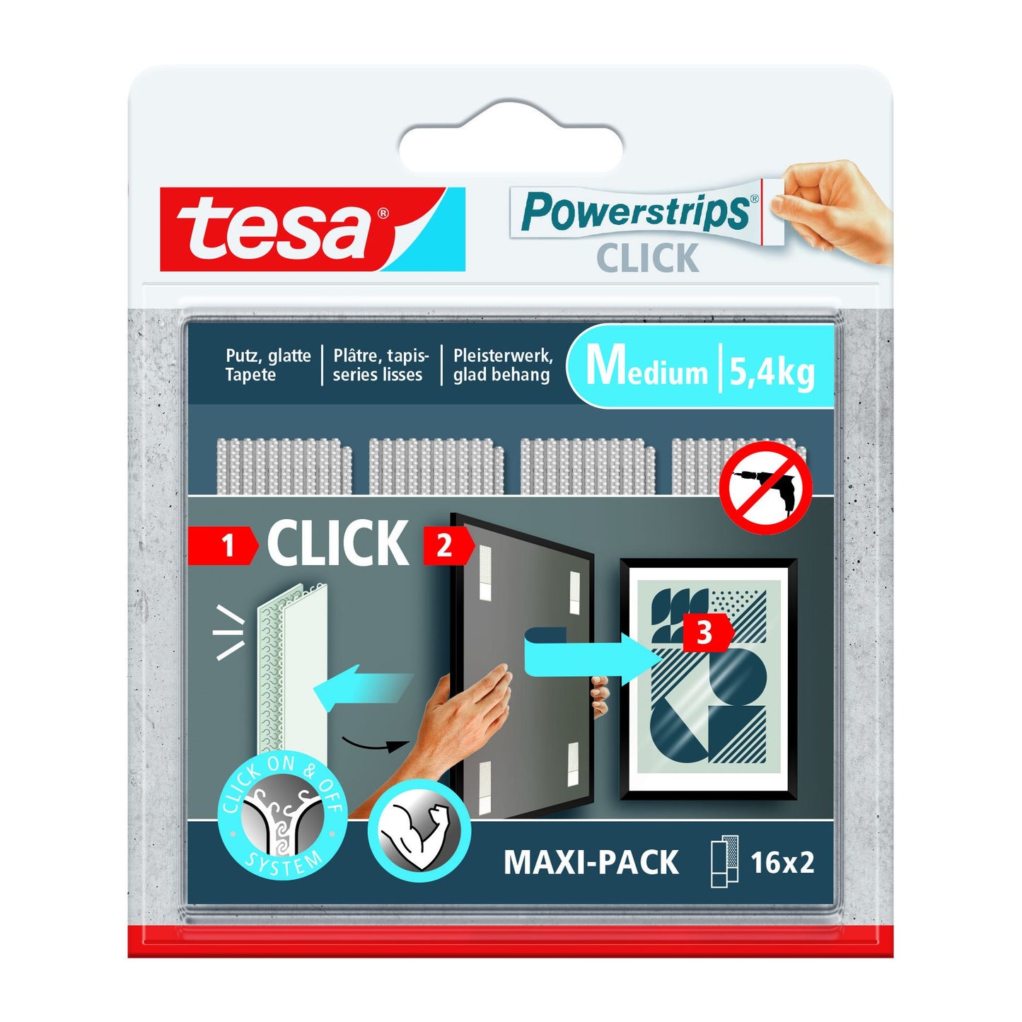 Tesa - Adhesive dot power strips click medium 16 pairs wt