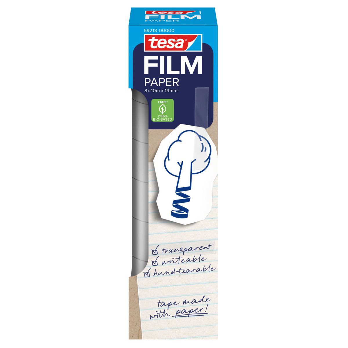 Tesa - Cinta adhesiva film papel 19mmx10m 8 rollos