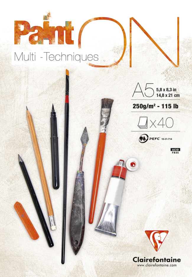 Clairefontaine -  Tekenblok Paint On A5 40 vel 250gr | 4 stuks