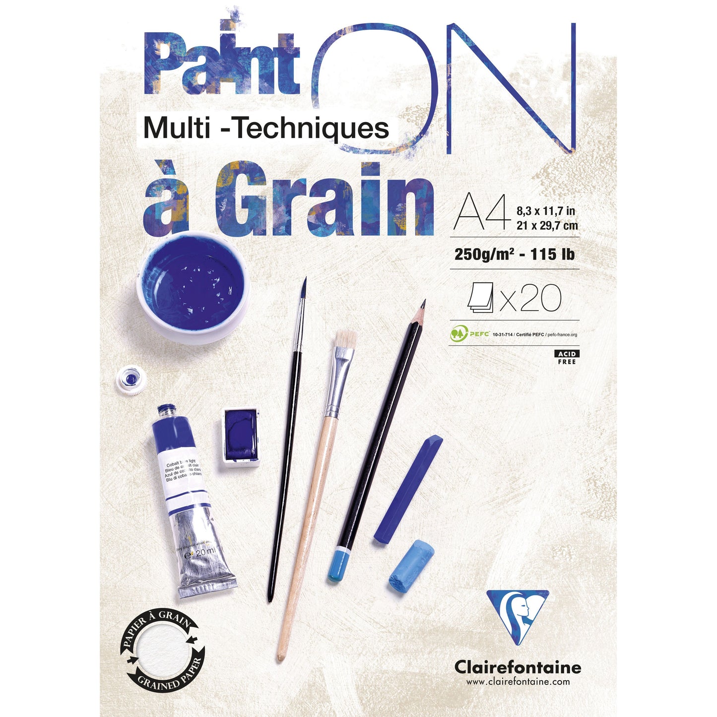 Clairefontaine -  Tekenblk  paint a4 korrel 20v 250gr